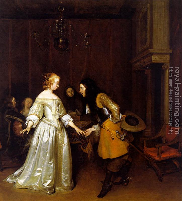 Gerard Ter Borch : An Officer Making his Bow to a Lady